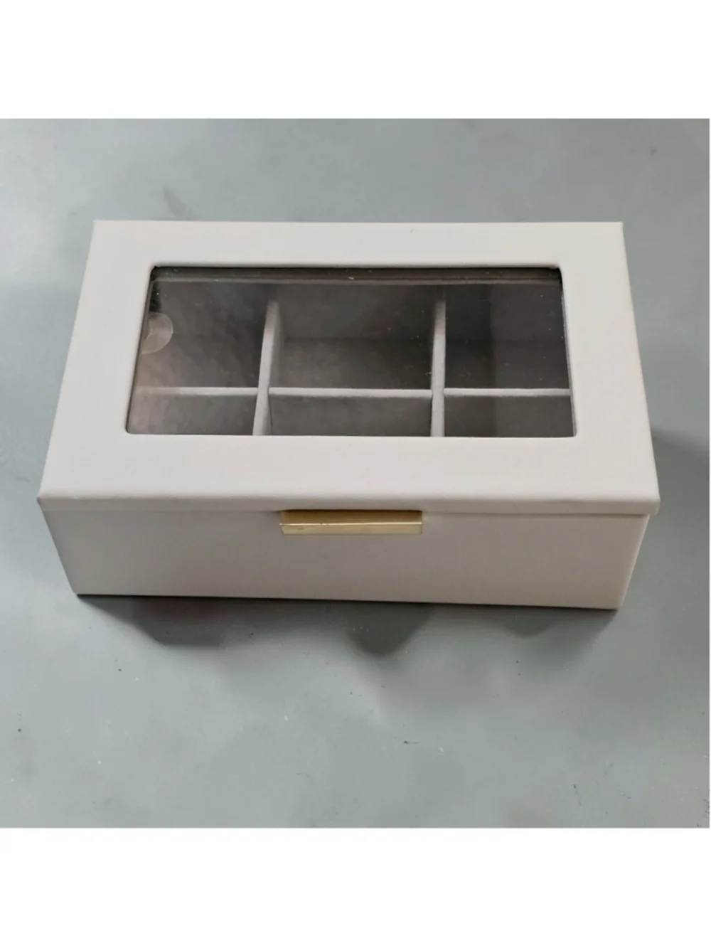 Cupcakes and Cashmere Jewelry Box White Glass Lid 6 Compartment Organizer